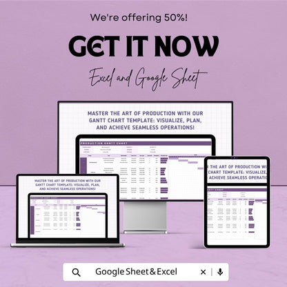Production Gantt Chart Template | Manufacturing Schedule Planner | Project Timeline Tracker | Production Planning Spreadsheet