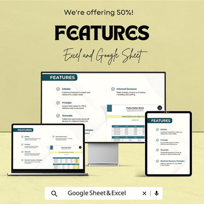 Restaurant Sales Forecast Template | Food & Beverage Forecasting | Restaurant Revenue Planner | Sales Projection Template
