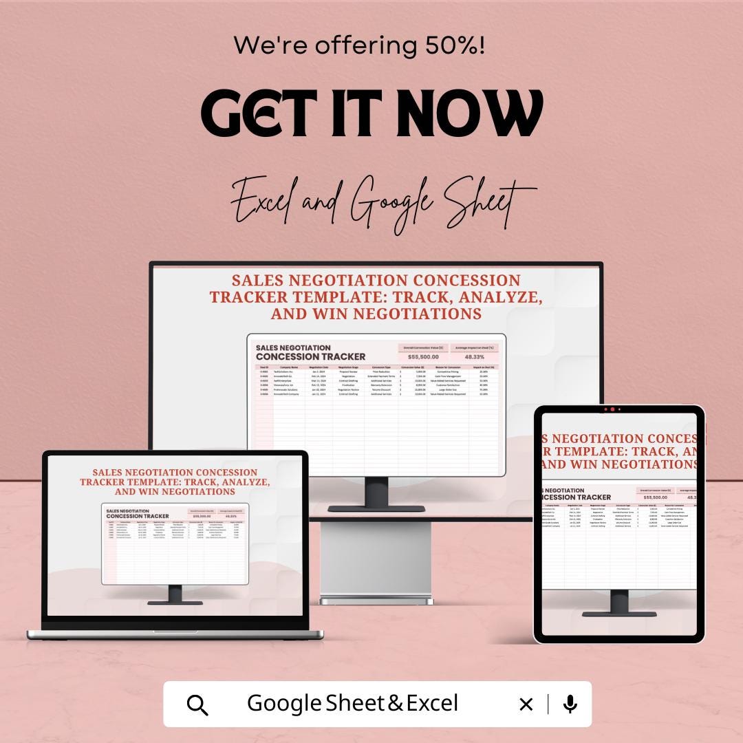 Sales Negotiation Concession Tracker Template | Deal Management Spreadsheet | Contract Tracking Tool | Digital Download