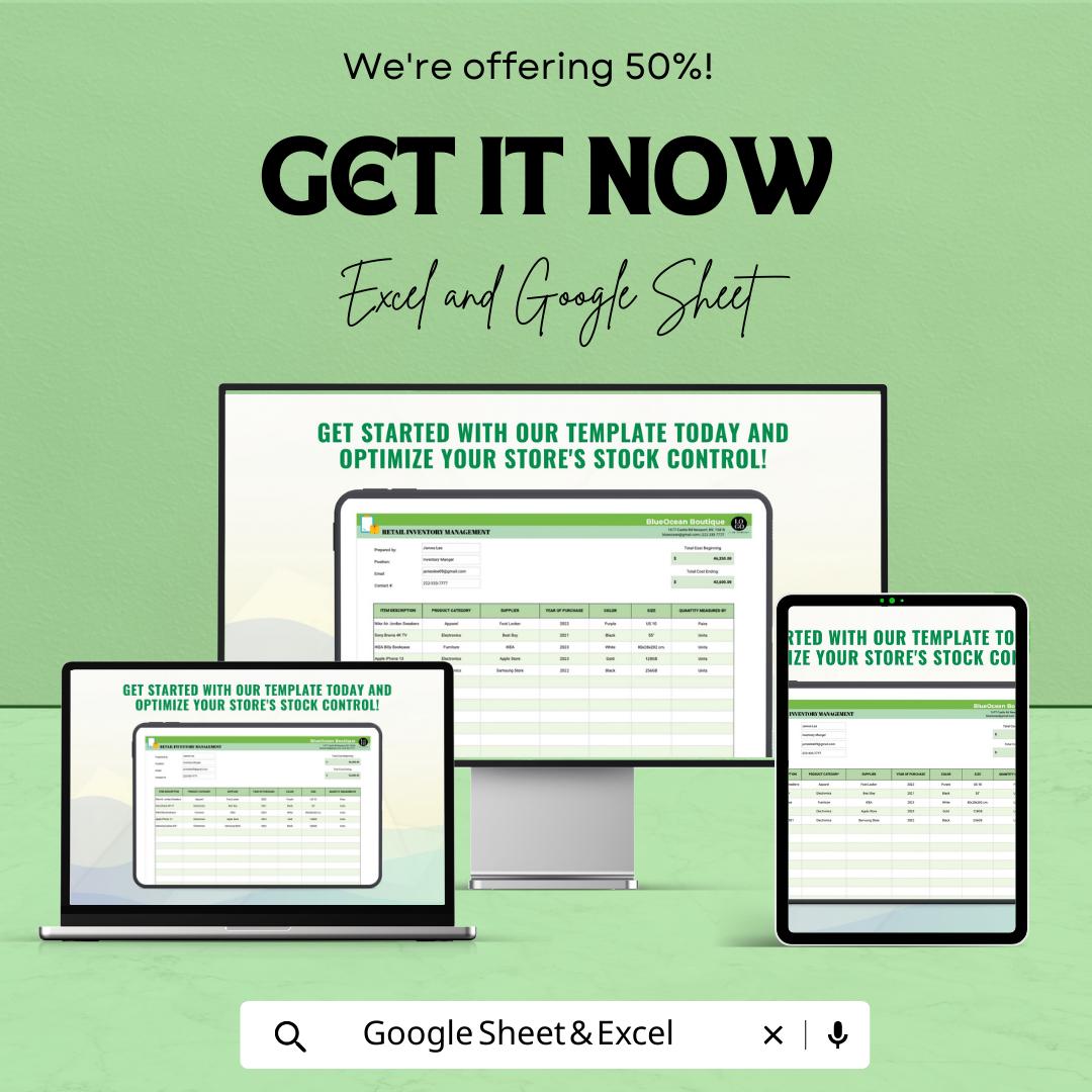 Retail Inventory Management Template  | Store Inventory Tracker | Stock Control Spreadsheet | Small Business Inventory Log