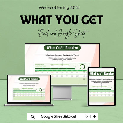 Advertising Campaign Tracker, Creative Asset Tracker Template, Marketing Content Planner, Campaign Management Spreadsheet