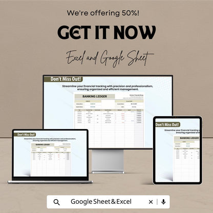 Banking Ledger Template | Bank Transaction Tracker | Account Register Spreadsheet | Personal and Business Finance Ledger