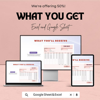 Timesheet Template – Excel & Google Sheets, 50% OFF – Track Employee Hours, Work Schedule, Editable Payroll, Time Management Tool