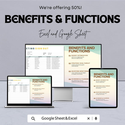 Meeting Sign Out Sheet Template | Attendance Sign Out Log | Printable Meeting Register | Excel and Google Sheets Editable