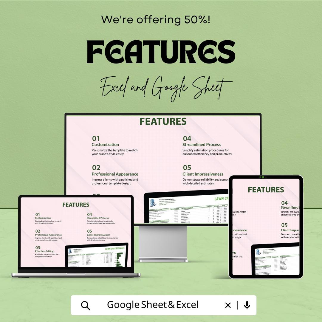 Lawn Care Estimate Template | Landscaping Estimate Template | Lawn Service Quote Template | Landscaping Pricing Sheet