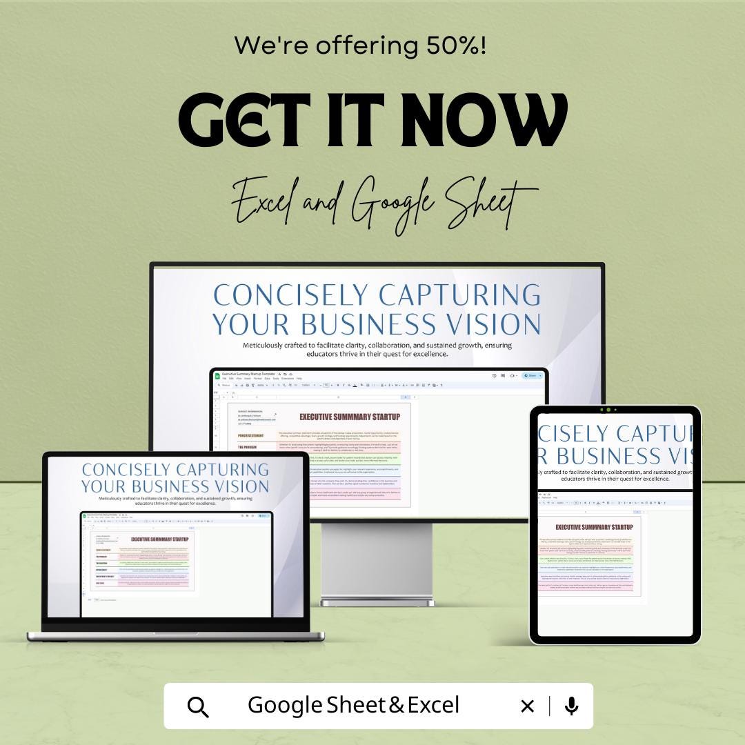 Executive Summary Startup Template | Business Plan Executive Summary | Startup Planning |Business Planner | Startup Strategy Template