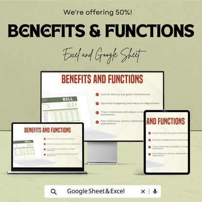 Budget Bill Sheet – Excel & Google Sheets Template for Efficient Budgeting – 50% Off