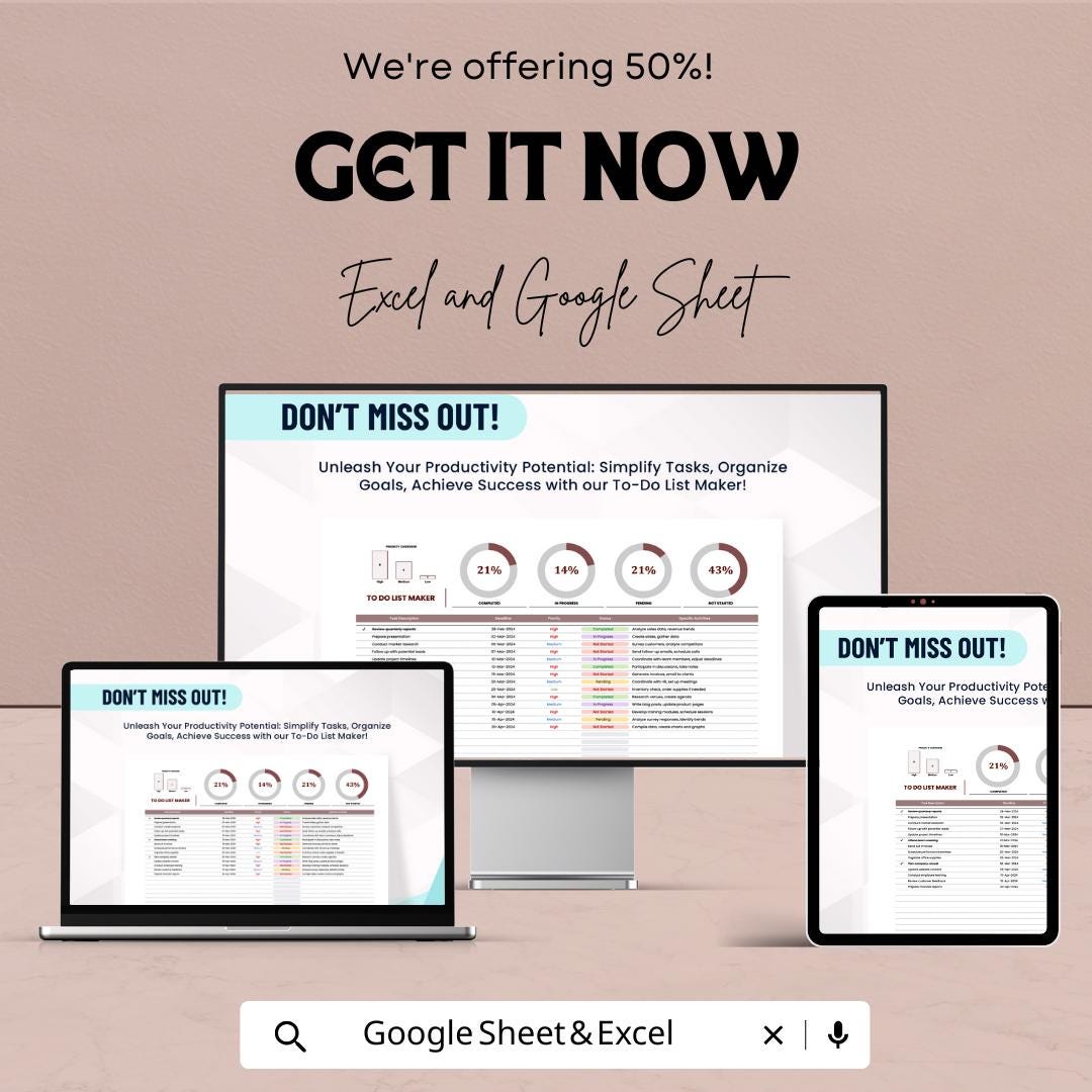 To Do List Maker Sheet - Google Sheets - Task Management Template - Productivity Tracker - Printable Planner - Goal Setting Organizer