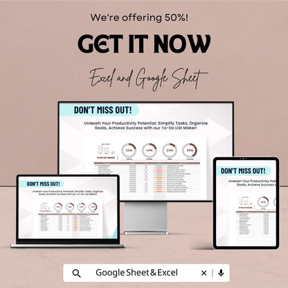 To Do List Maker Sheet - Google Sheets - Task Management Template - Productivity Tracker - Printable Planner - Goal Setting Organizer