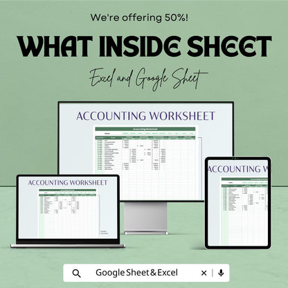 Accounting Worksheet Template | Financial Statement Organizer | Bookkeeping Worksheet Template
