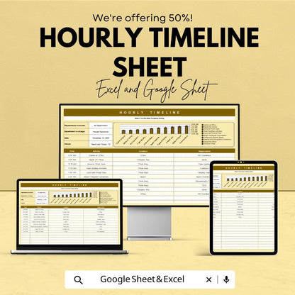 Hourly Timeline Sheet | Daily Schedule Template | Hourly Planner for Work | Excel & Google Sheets Template | Time Management Tool