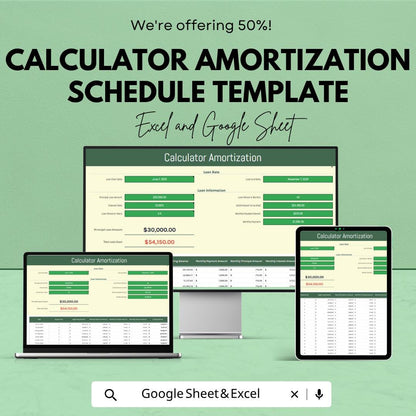 Loan Amortization Schedule | Loan Calculator Spreadsheet | Mortgage Payment Tracker | Interest & Principal Breakdown Template
