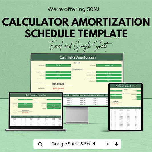 Loan Amortization Schedule | Loan Calculator Spreadsheet | Mortgage Payment Tracker | Interest & Principal Breakdown Template