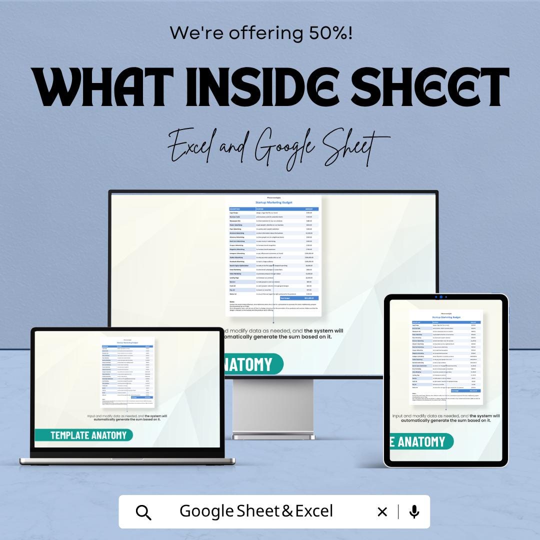 Startup Marketing Budget Template | Marketing Budget Spreadsheet | Business Budget Planner | Expense Tracker Template |