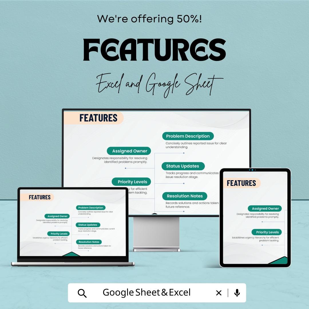 Issue Tracking Spreadsheet Template | Bug Tracker Log | Project Issue Tracker | Issue Management Template | Task and Problem Tracking Tool