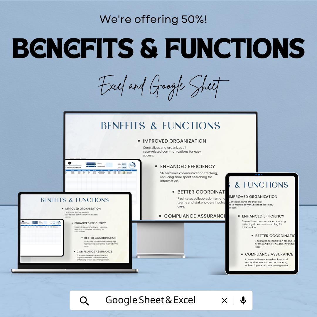 Legal Case Correspondence Tracker, Law Firm Client Database, Case & Client Management Template, Legal Spreadsheet