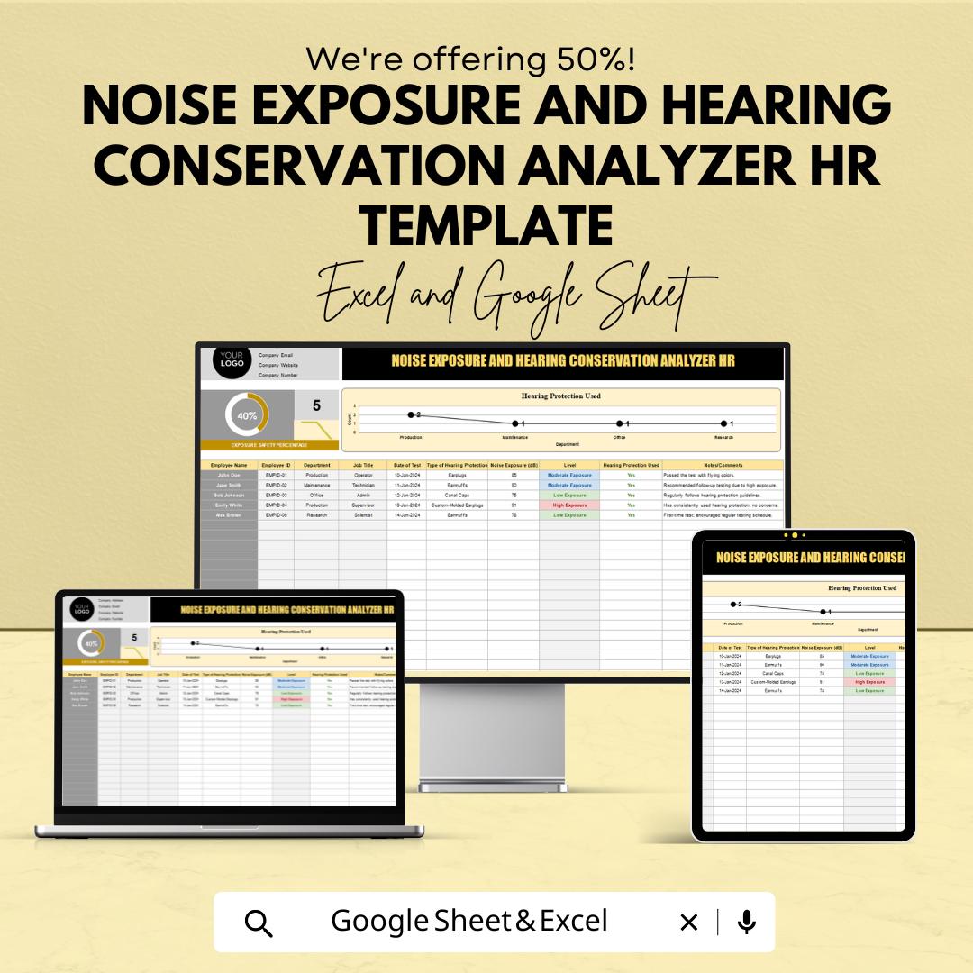 Noise Exposure and Hearing Conservation Analyzer HR Template | Workplace Noise Monitoring Tool | OSHA Hearing Safety Tracker