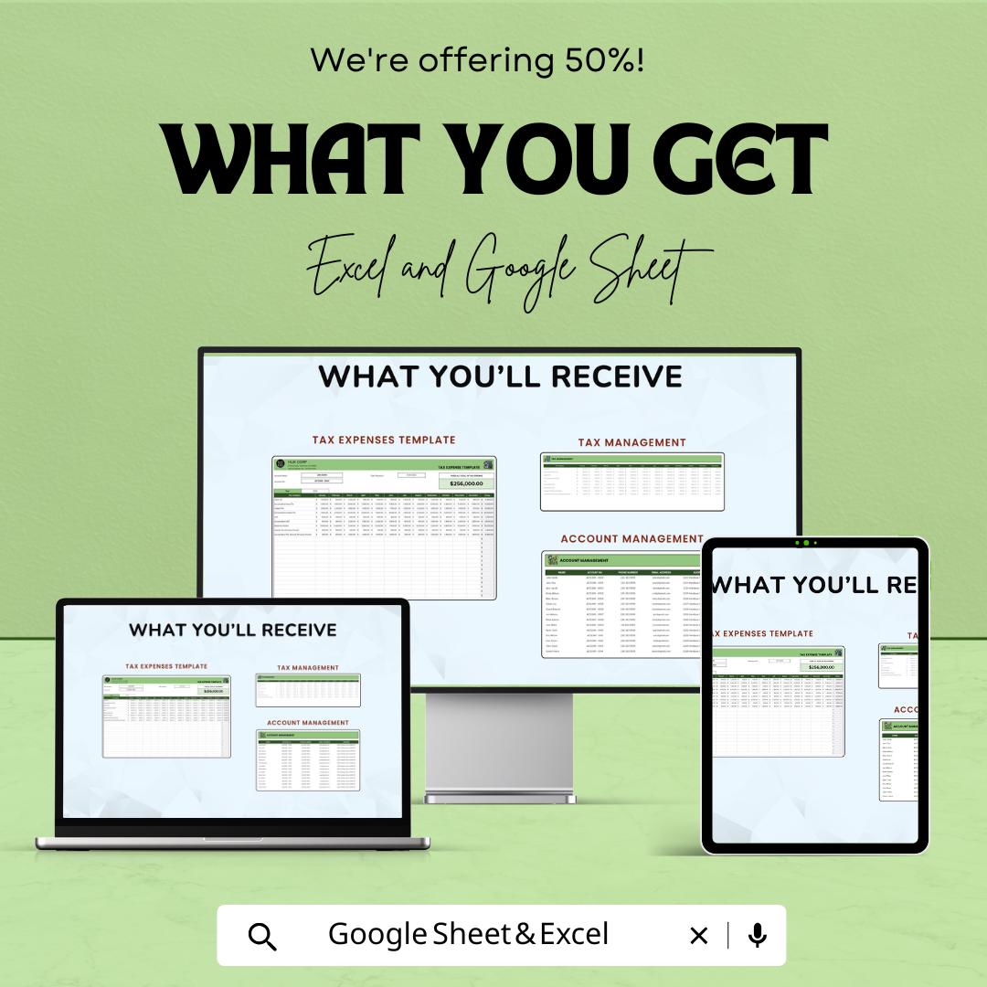 Tax Expenses Sheet | Excel & Google Sheet | Tax Tracking Template | Manage Business Expenses | Tax Preparation Tool | Financial Planner