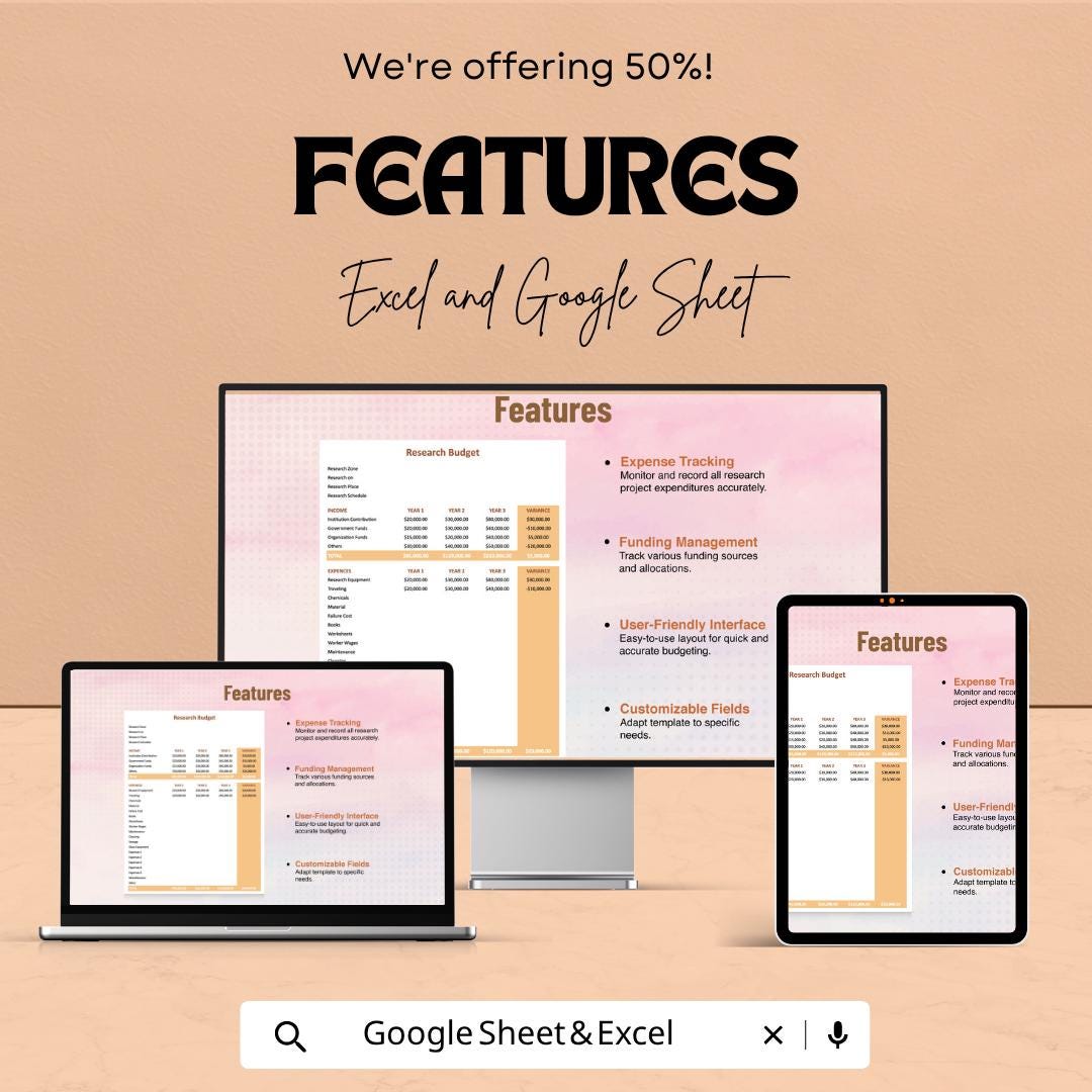Research Budget Template Excel Google Sheets | Project Budget Planner | Grant Budget Tracker | Academic Budget Spreadsheet | Expense Tracker