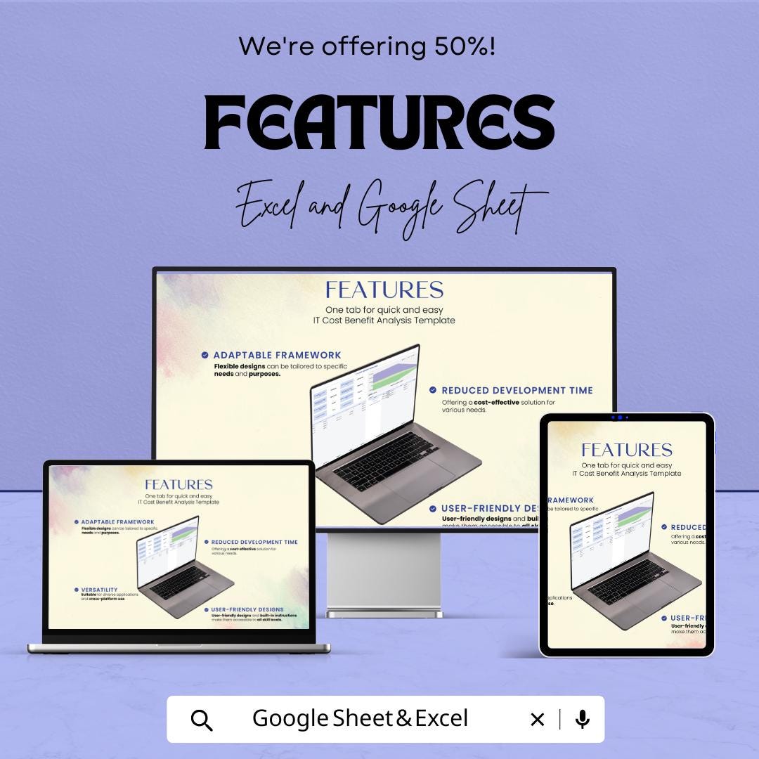IT Cost Benefit Analysis Template | Google Sheets & Excel Financial Model | Project ROI Calculator | Business Cost Benefit Spreadsheet