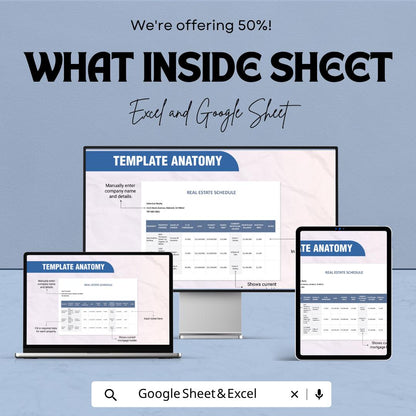 Real Estate Schedule Template | Property Management Spreadsheet | Rental Property Tracker | Investment Property Sheet