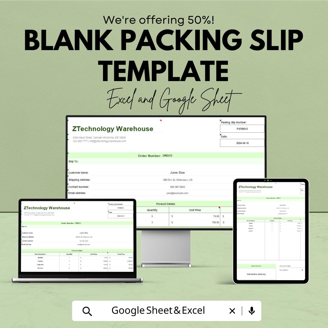 Blank Packing Slip Template | Printable Packing List | Business Shipping Form | Order Fulfillment Document