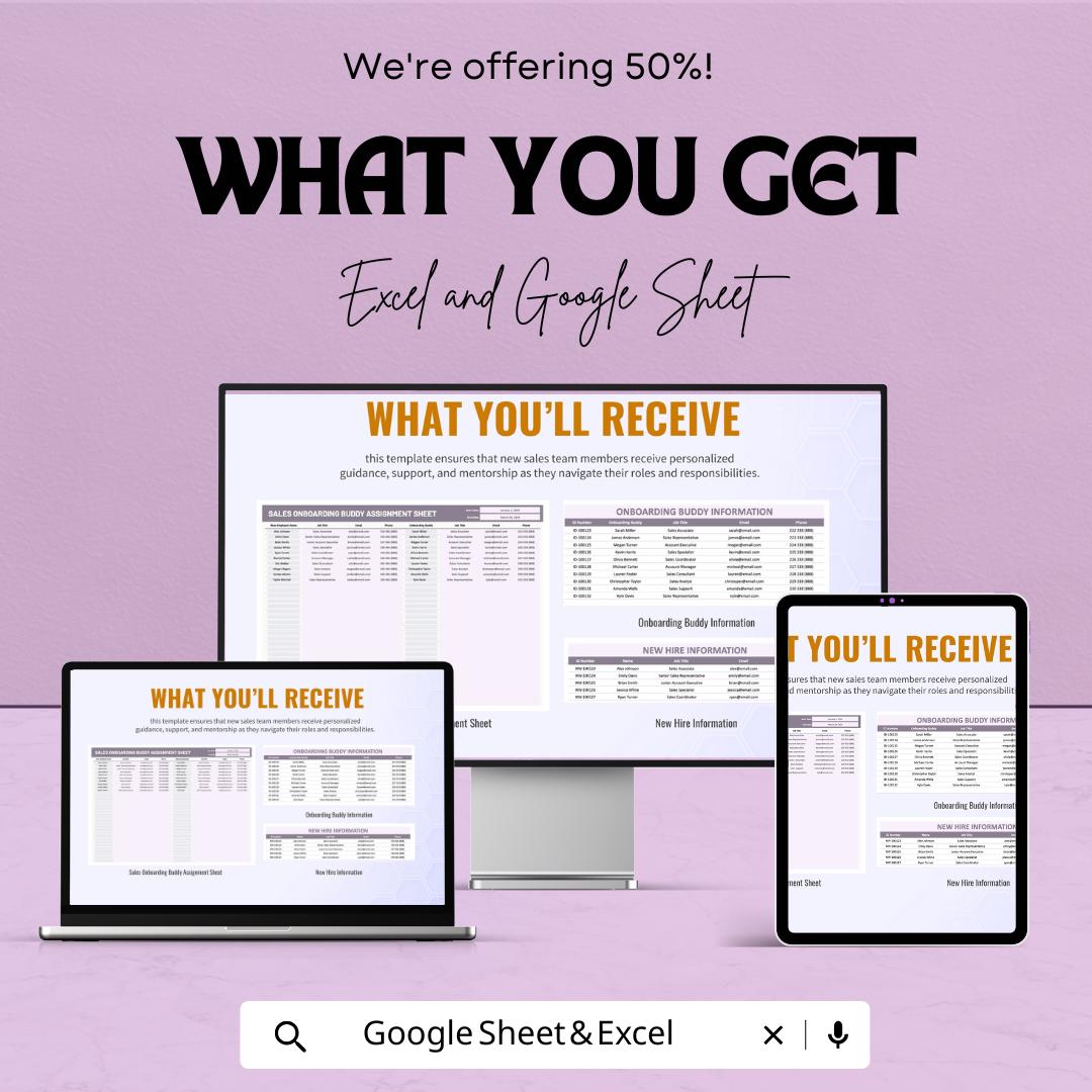 Sales Onboarding Buddy Assignment Sheet Template | New Hire Mentor Tracker | Excel & Google Sheets HR Tool