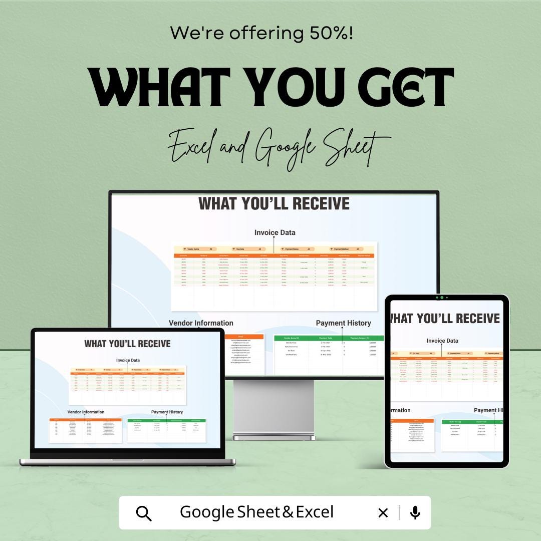Accounts Payable Management Dashboard Template | Invoice Tracker Spreadsheet | Vendor Payment Tracker | Excel & Google Sheets Template