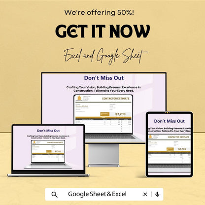Building Contractor Estimate Sheet | Construction Cost Estimate Template for Projects | Excel & Google Sheet Template | Instant Download