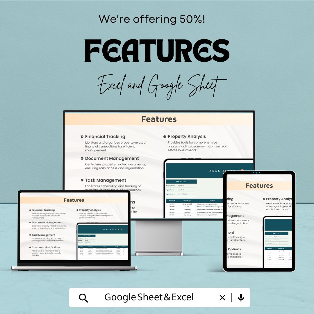Real Estate Template | Google Sheets and Excel Real Estate Tracker | Property Listing sheet | Realtor Management Tool | Investment Tracker