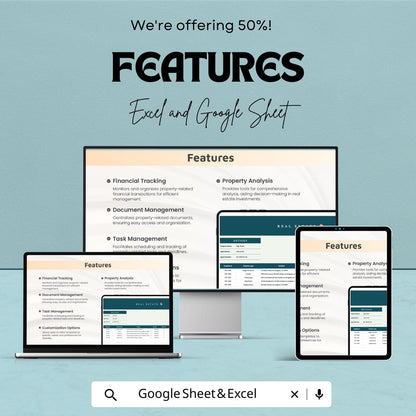 Real Estate Template | Google Sheets and Excel Real Estate Tracker | Property Listing sheet | Realtor Management Tool | Investment Tracker