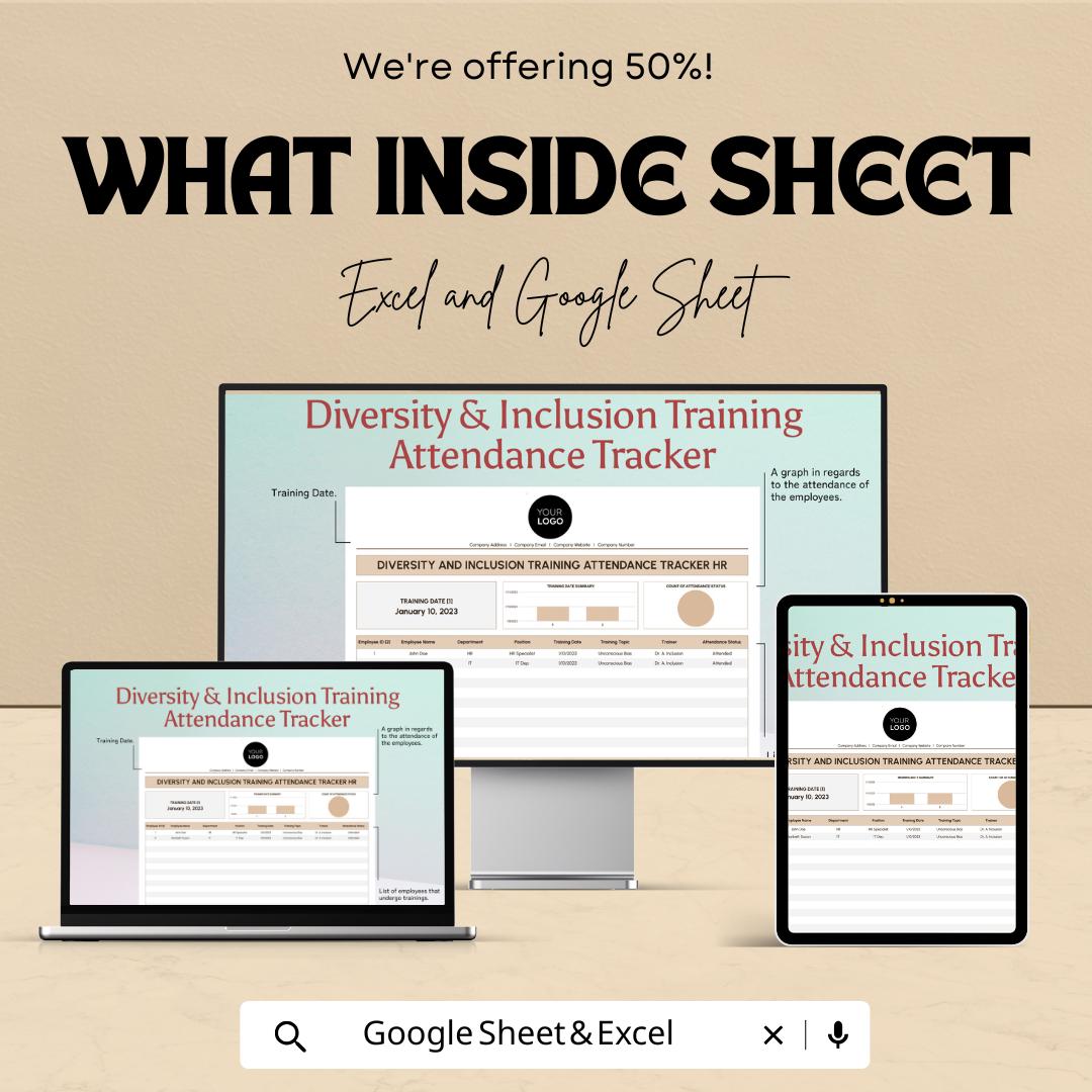 Diversity and Inclusion Training Attendance Tracker | HR Template Excel & Google Sheets | DEI Training Tracker | Employee Attendance Log