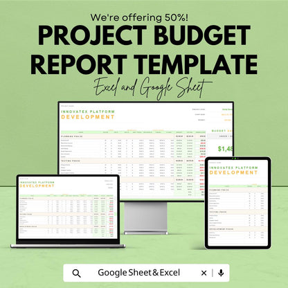 Project Budget Report Template Excel & Google Sheets | Project Cost Tracker | Budget Analysis Report | Expense Tracking Dashboard