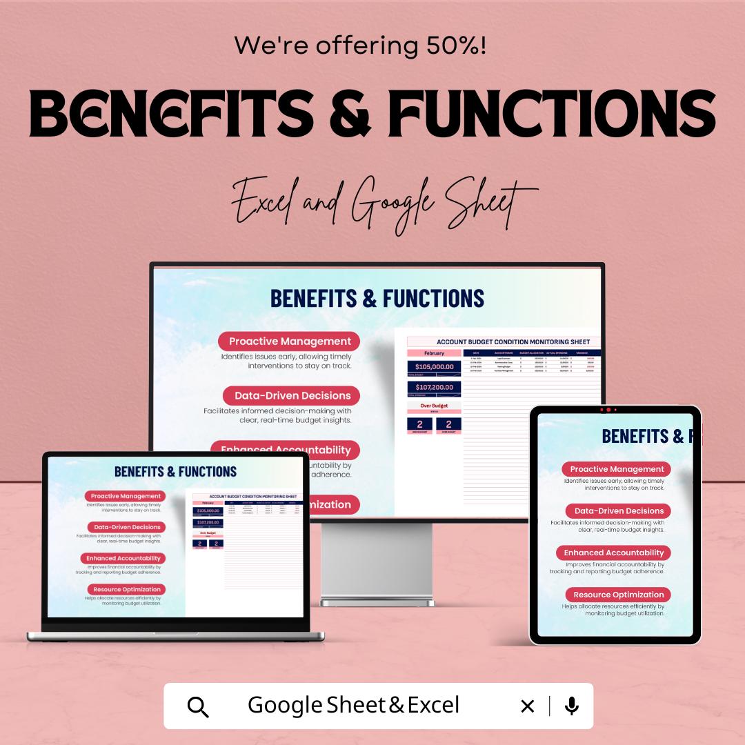 Account Budget Condition Monitoring Sheet Template | Budget Tracker Excel & Google Sheets | Financial Management Dashboard | Budget Planner
