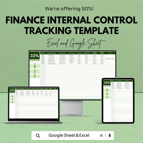Finance Internal Control Tracking Template, Internal Control Log, Audit Control Tracker, Compliance Spreadsheet, Excel Google Sheets