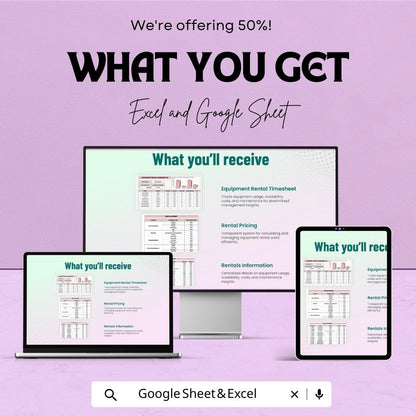 Equipment Rental Timesheet | Excel & Google Sheet for Tracking Equipment Usage, Costs, and Maintenance