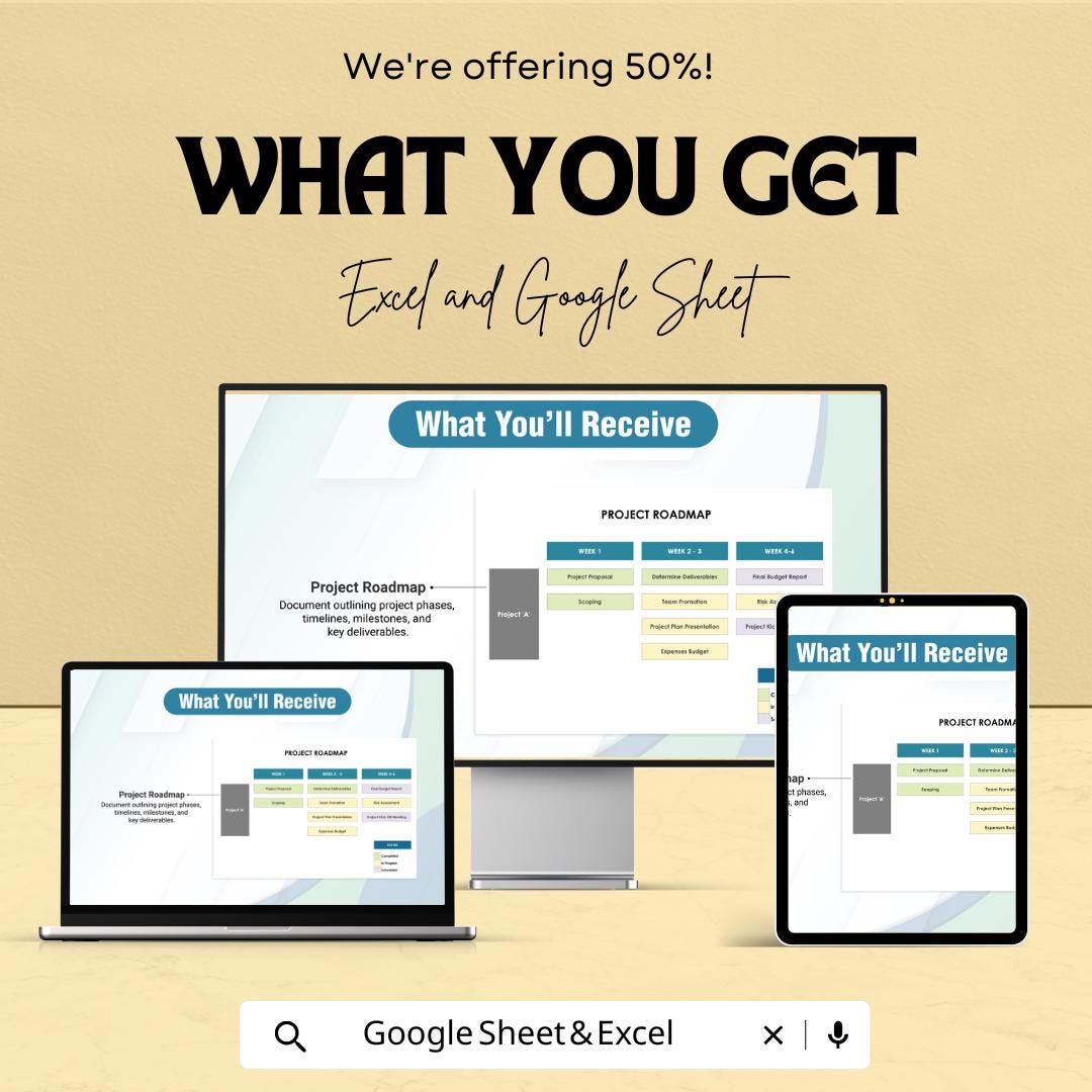 Sample Project Roadmap Sheet | Excel and Google Sheets Template | Project Planning | Timeline & Milestone Tracker | Task Management Tool