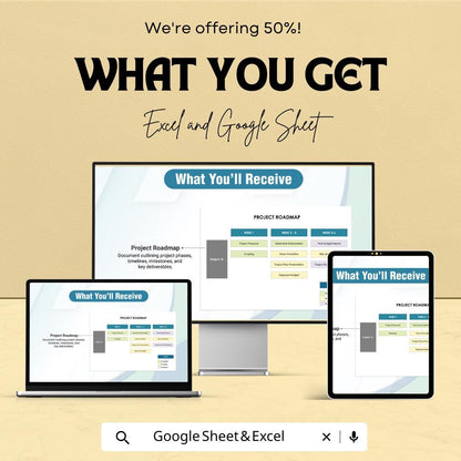 Sample Project Roadmap Sheet | Excel and Google Sheets Template | Project Planning | Timeline & Milestone Tracker | Task Management Tool