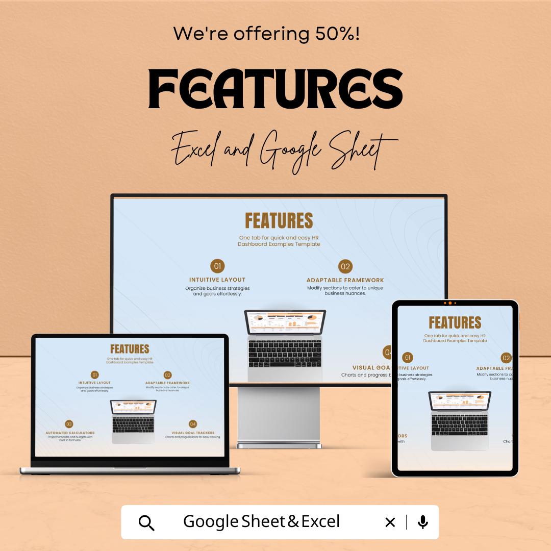 HR Dashboard Examples Sheet | Excel & Google Sheet Template | HR Analytics Dashboard | Employee Performance Metrics