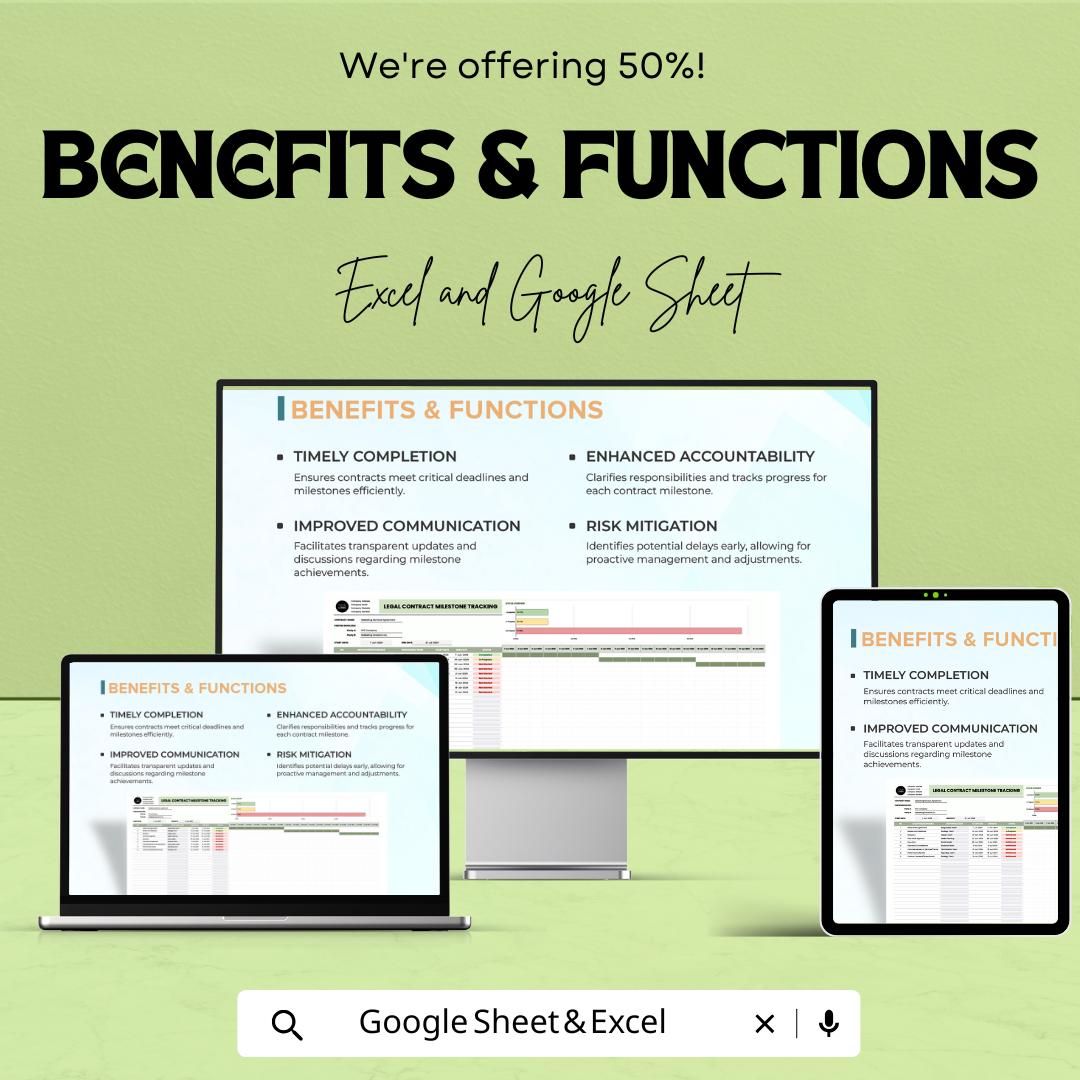Legal Contract Milestones Tracking Template | Contract Timeline and Deadline Tracker | Excel & Google Sheets