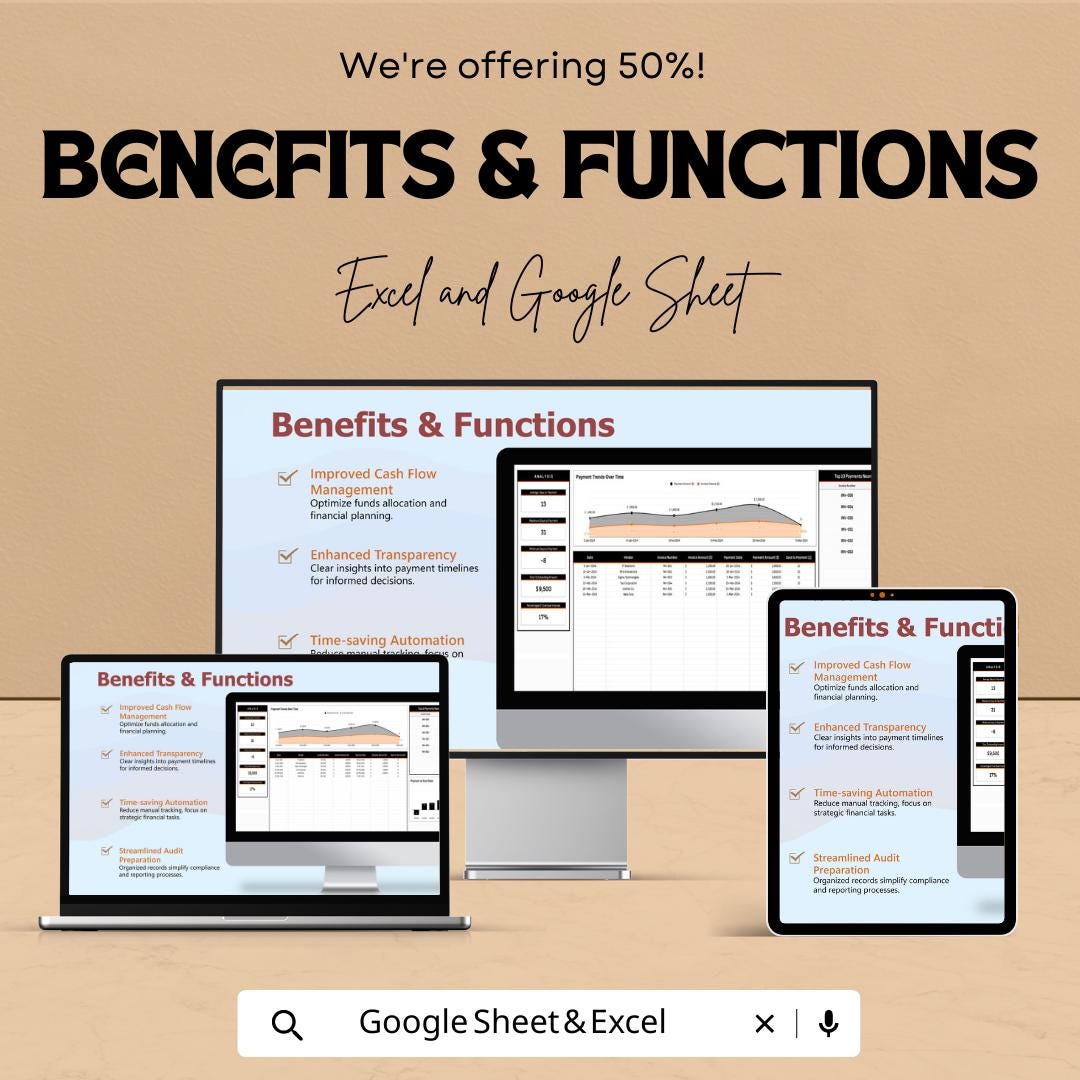 Finance Invoice Payment Timeline Analysis Template,  Accounts Payable Tracker, Cash Flow Analysis, Invoice Tracking Tool