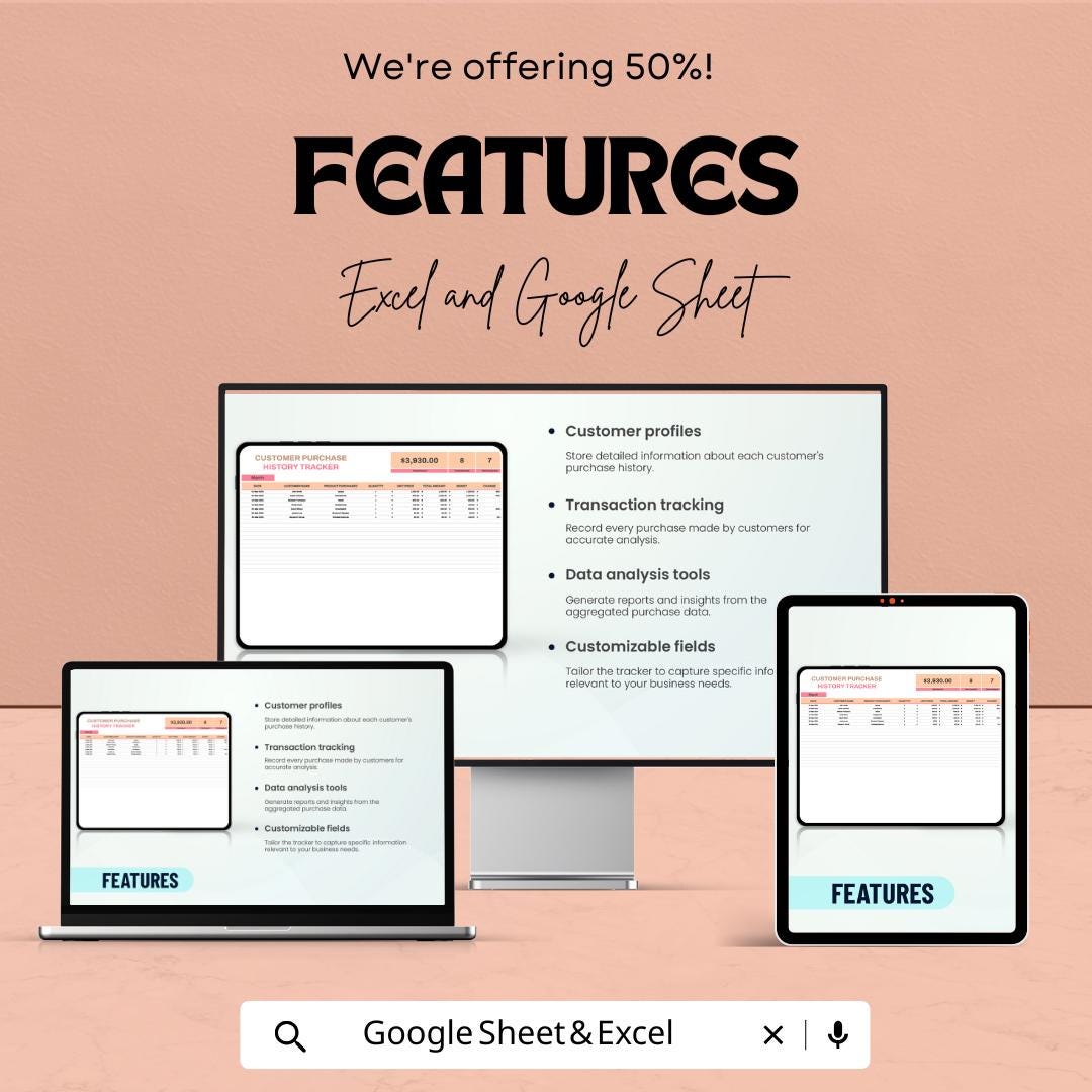 Customer Purchase History Tracker Template | Sales Log | Purchase Tracker | Client Order Spreadsheet | Business Record Template