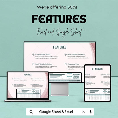 Advertising Media ROI Calculator Template | Excel & Google Sheets | Marketing ROI Calculator | Ad Performance Analysis Worksheet |