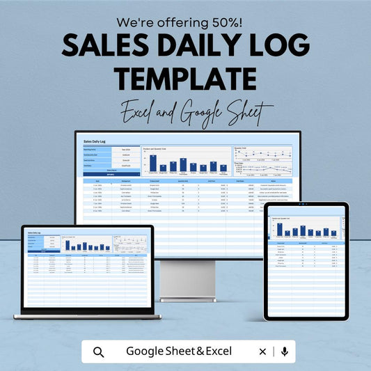 Sales Daily Log Template | Sales Tracker Spreadsheet | Daily Sales Report Template | Excel & Google Sheets | Sales Performance Dashboard