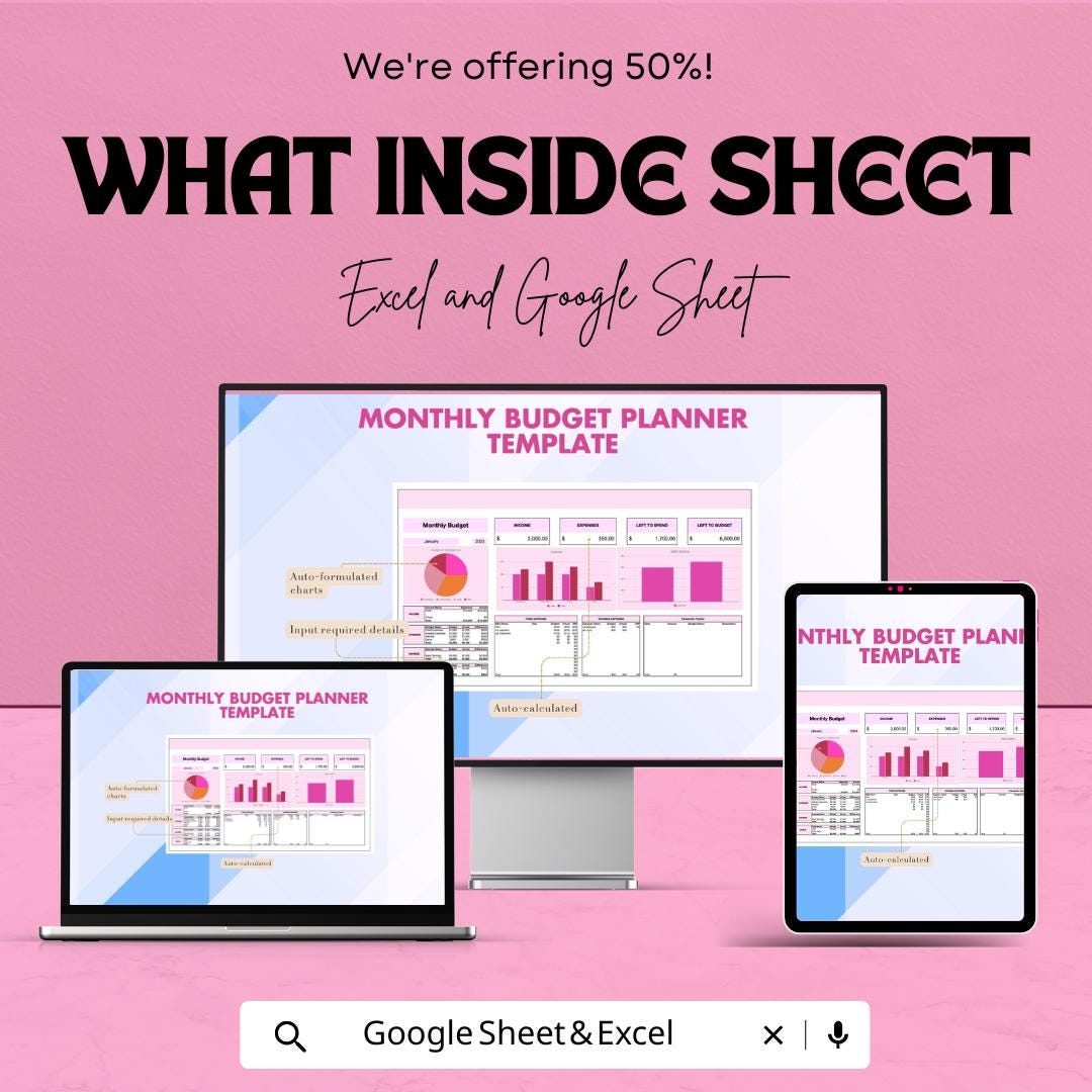Monthly Budget Planner Sheet | Expense Tracker Template | Excel & Google Sheets | Financial Planning Tracker | Budget Spreadsheet for 2023