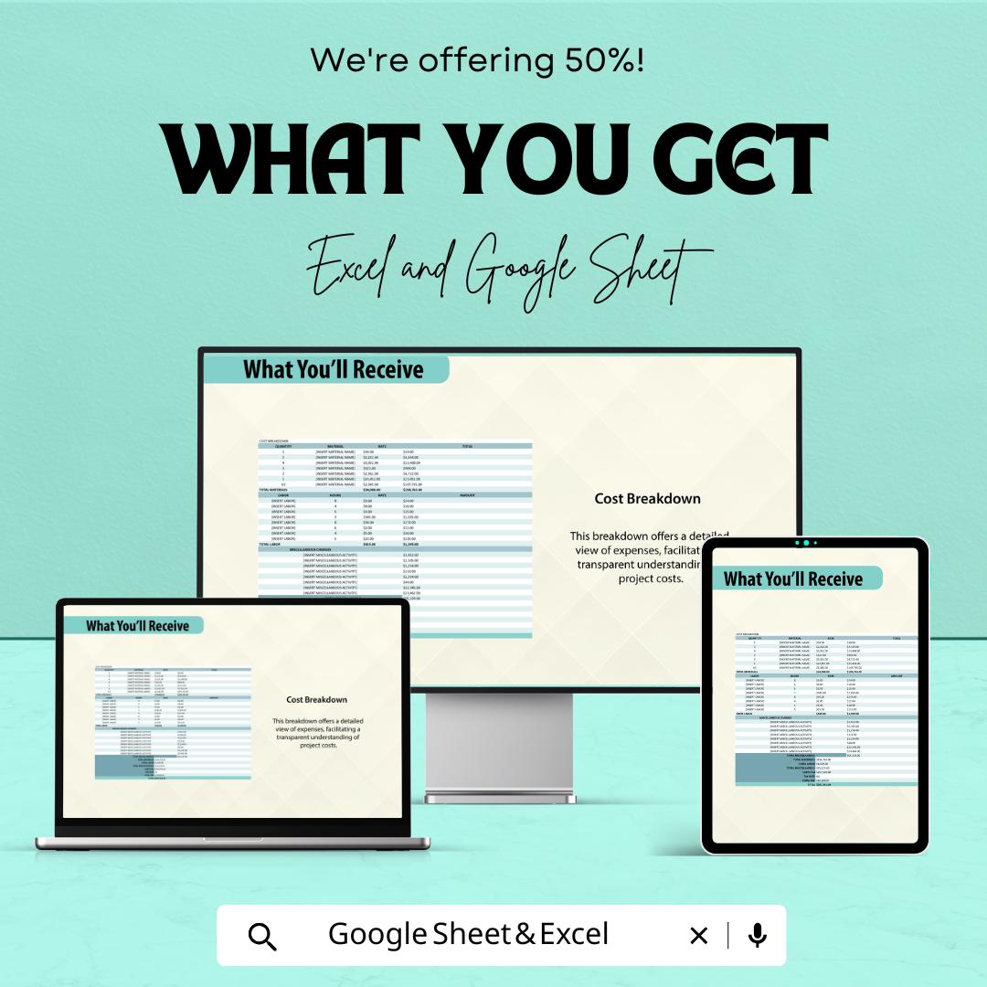 Commercial Construction Bid Sheet Template | Excel & Google Sheet | Detailed Project Cost Breakdown | Construction Estimation