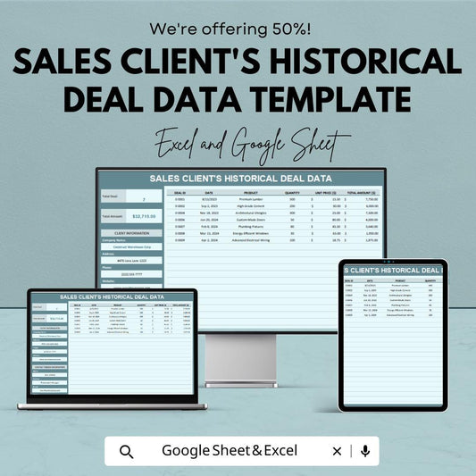 Sales Client’s Historical Deal Data Template | Excel & Google Sheets | Sales Tracker | Client Record Spreadsheet | Business CRM Sheet