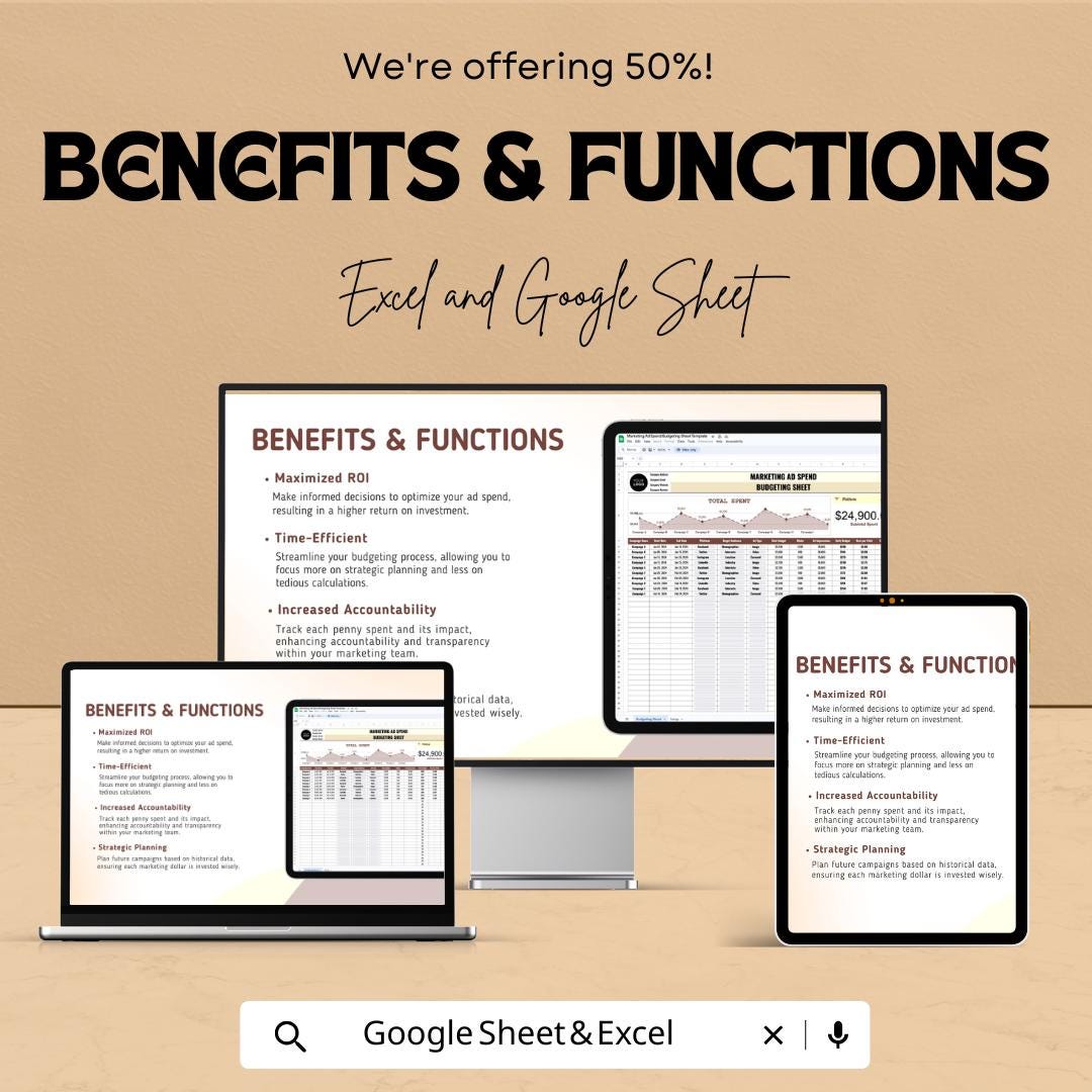 Marketing Ad Spend Budgeting Sheet | Excel and Google Sheets Template | Track Advertising Campaigns, Budget & ROI