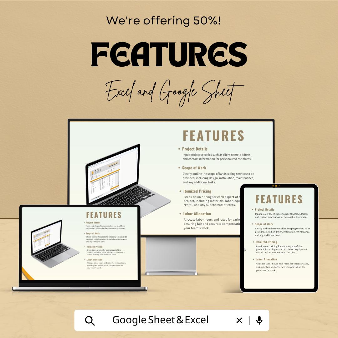 Landscaping Estimate Template | Landscaping Contractor Estimate Spreadsheet | Lawn Care Bid Proposal Template