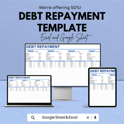 Debt Repayment Template | Debt Payoff Tracker Spreadsheet | Loan Payment Schedule | Debt Reduction Calculator